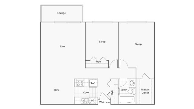 2 beds, 1 bath, 971 sqft, $1,398