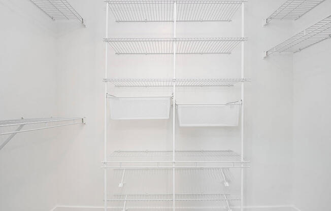 Large Walk In Closet with Wardrobe Organizers at The Crossings Apartments, Grand Rapids, Michigan