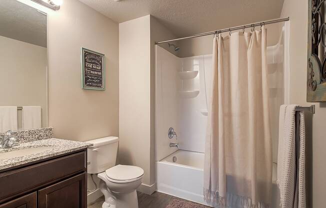 a bathroom with a shower toilet and sink