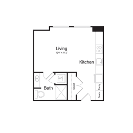 Studio, 1 bath, 434 sqft, $1,432