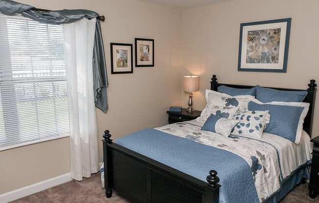cozy apartment bedroom with carpeting