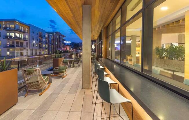 Work from home or enjoy your morning cup o' joe at the Modera LoHi indoor-outdoor lounge.