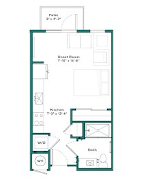 Studio, 1 bath, 424 sqft, $1,262