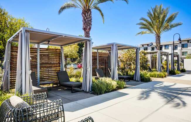 lounge seating with cabanas and trees