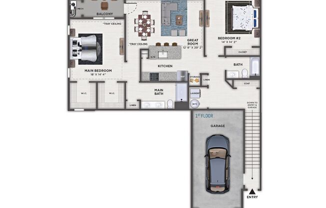 2 beds, 2 baths, 1,408 sqft, $2,855, Unit 9204