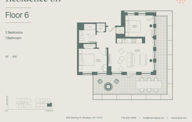 2 beds, 1 bath, 810 sqft, $5,567, Unit 617