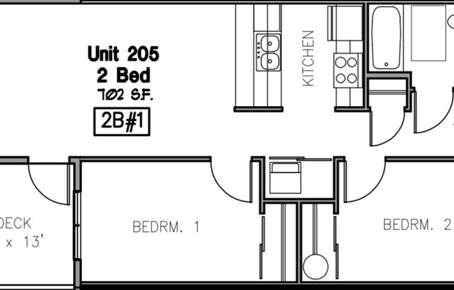 2 beds, 2 baths, 809 sqft, $2,100, Unit 205