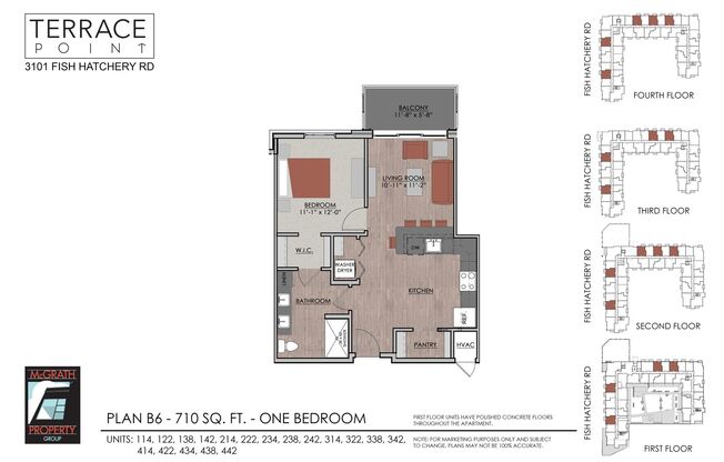 1 bed, 1 bath, 710 sqft, $1,660, Unit 238