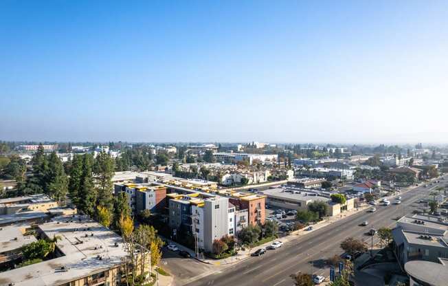 an aerial view of the city