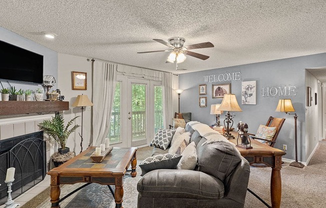 living room with a private balcony