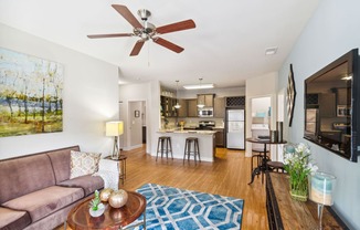 a living room with a couch and a coffee table