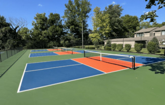 a tennis court with four different courts on it on a sunny day
