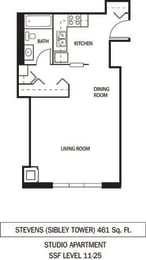 Studio, 1 bath, 461 sqft, $1,199