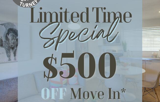 a limited time special 500 off move in furniture in a living room