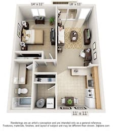 1 bed, 1 bath, 620 sqft, $971