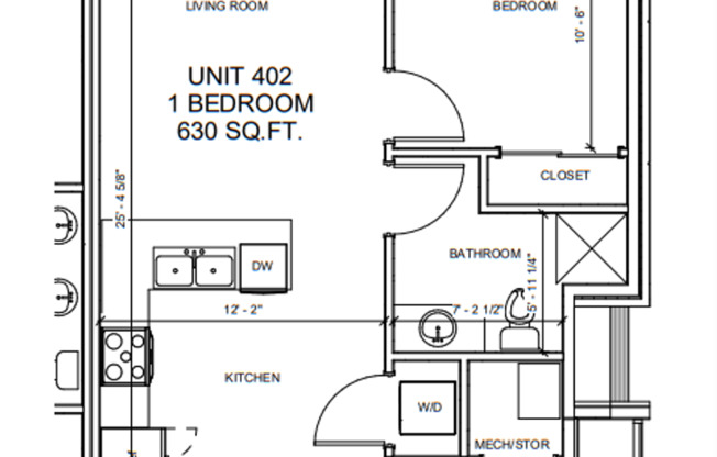 1 bed, 1 bath, 602 sqft, $1,250, Unit 402