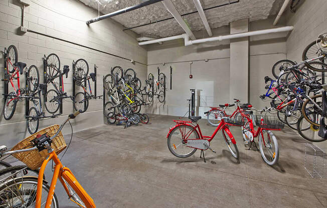 a group of bikes parked in a room at Mockingbird Flats, Texas, 75206