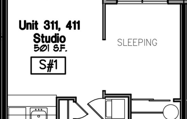 Studio, 1 bath, 501 sqft, $1,500, Unit 411