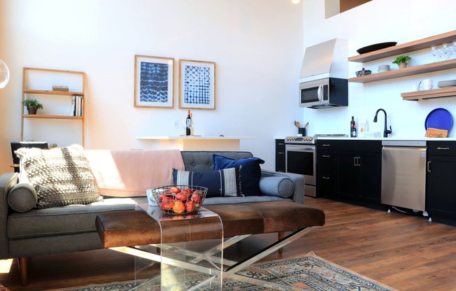 Living and Kitchen Spaces at Riverwalk Apartments, Massachusetts