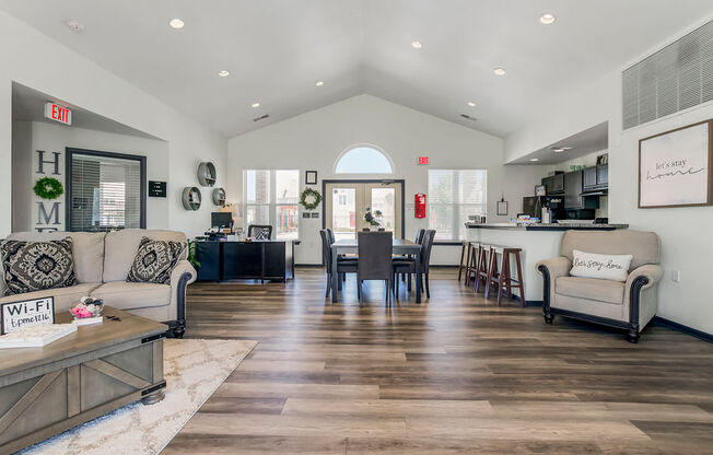 Clubhouse Featuring Kitchen, Dining Area & Lounge With Vaulted Ceilings