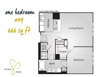 1 bed, 1 bath, 666 sqft, $2,036