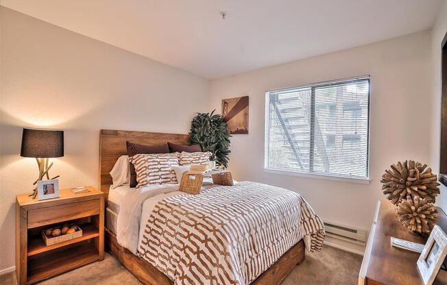 1-BR Apartments In Hayward, CA - The Dutton - Newly Renovated Spacious Bedroom With Plush Carpet Flooring And Window