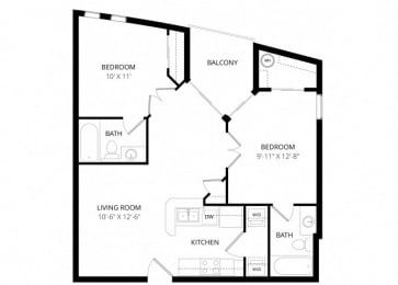 2 beds, 2 baths, 733 sqft, $1,285
