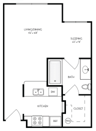 Studio, 1 bath, 436 sqft, $1,086