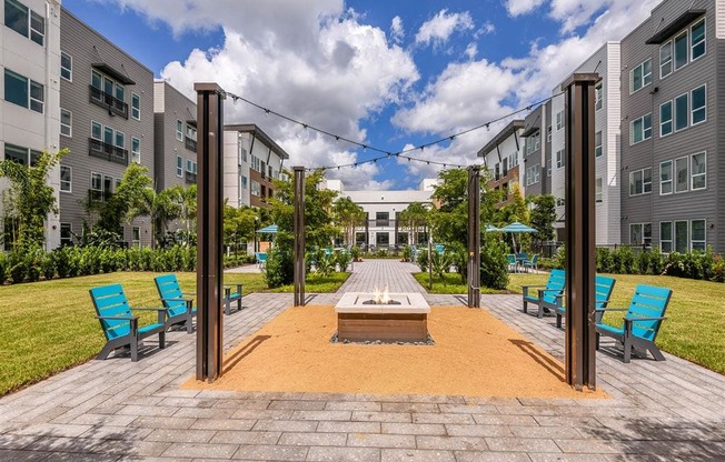 Outdoor Fireside Lounge at Lyra Luxury Apartments Near Downtown Sarasota, FL