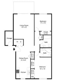 2 beds, 2 baths, 993 sqft, $1,945