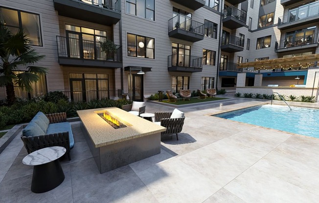 Ultramodern fire pit patio at brand new apartments near Southend in Charlotte, NC
