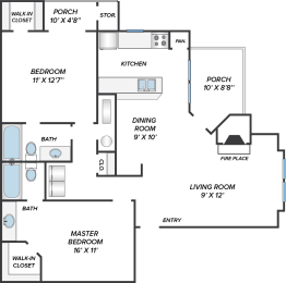 2 beds, 2 baths, 1,000 sqft, $1,149