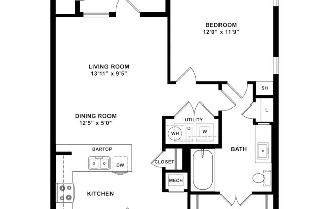 1 bed, 1 bath, 751 sqft, $1,337