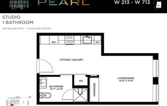 Studio, 1 bath, 358 sqft, $1,328, Unit W213