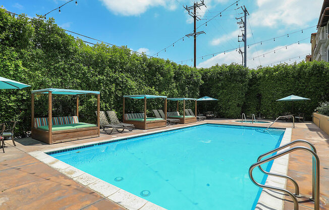 shimmering blue swimming pool at the verandas apartments in canoga park california