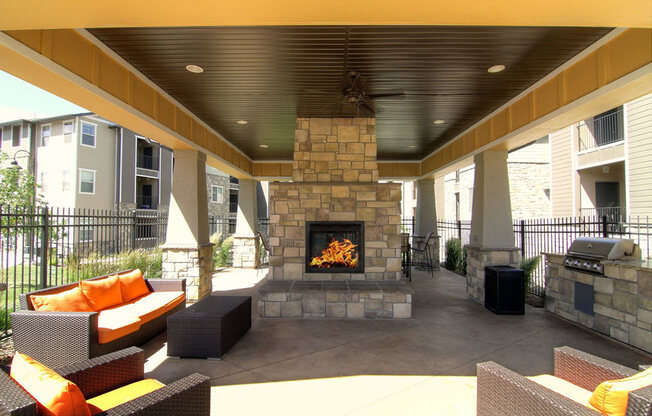 Garden Courtyard With Grills And Fireplace at Talavera at the Junction Apartments & Townhomes, Midvale, 84047
