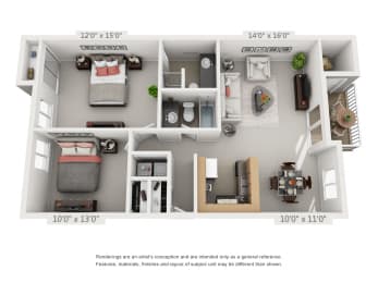 2 bedroom 2 bathroom Floor Plan at Woodcreek Apartments, Fairview, Oregon