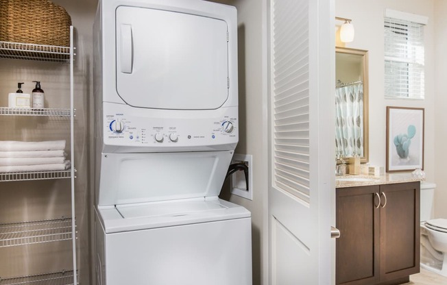 stacked washer and dryer at Capriana at Chino Hills, California, 91709