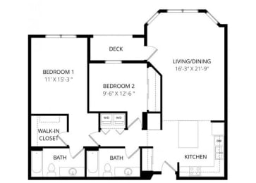 2 beds, 2 baths, 1,154 sqft, $1,725