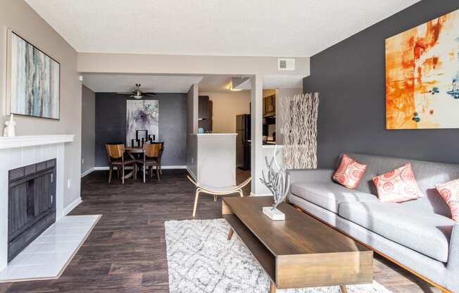 Model Unit Living Room at Greensview Apartments in Aurora, Colorado, CO