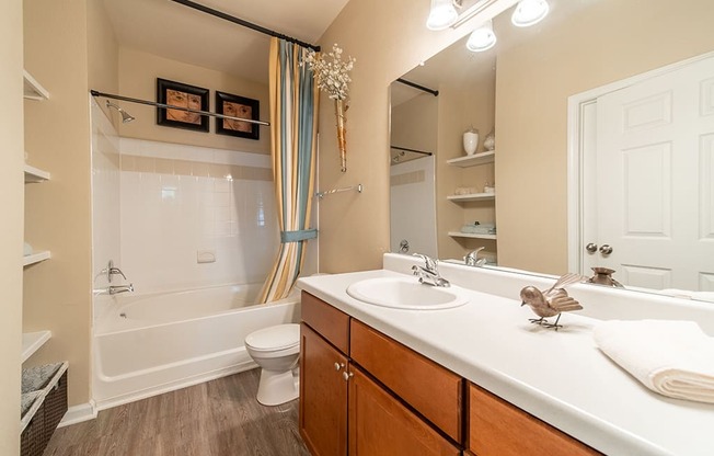 Bathroom With Vanity Lights at Rose Heights Apartments, Raleigh, NC, 27613