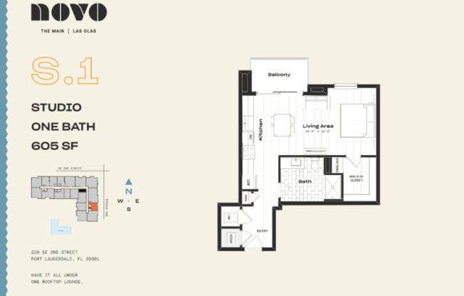 Studio, 1 bath, 605 sqft, $2,514