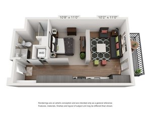 Studio, 1 bath, 546 sqft, $1,699