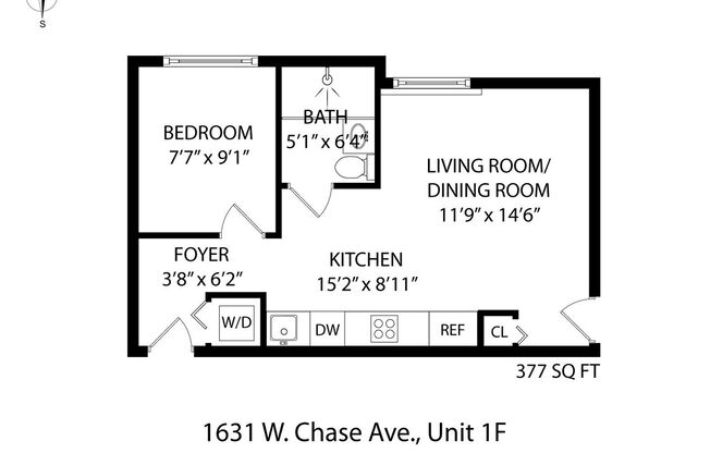 1 bed, 1 bath, 377 sqft, $1,650, Unit 1631-1F
