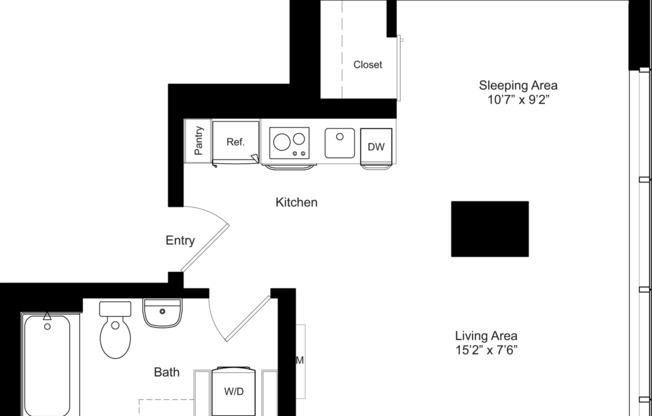 Studio, 1 bath, 494 sqft, $2,025, Unit 402