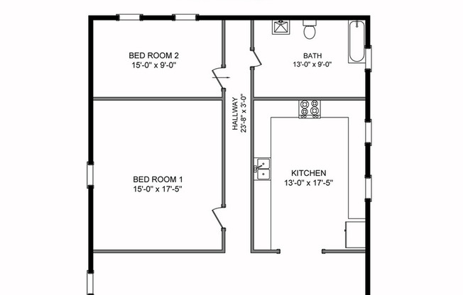 2 beds, 1 bath, 1,393 sqft, $2,800, Unit 03-B3