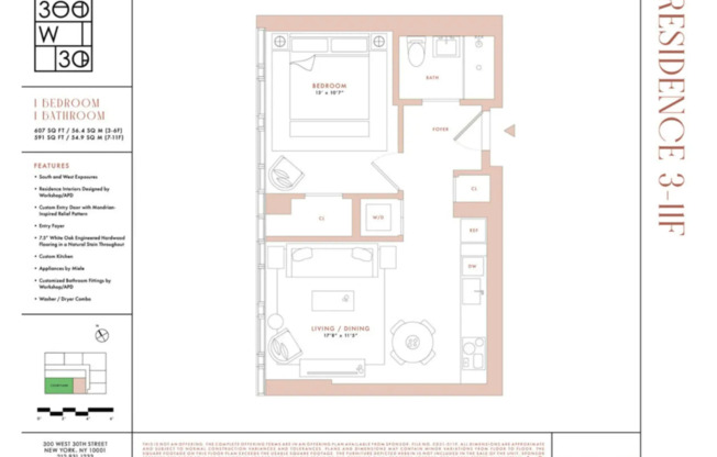 1 bed, 1 bath, 591 sqft, $5,200, Unit 7F
