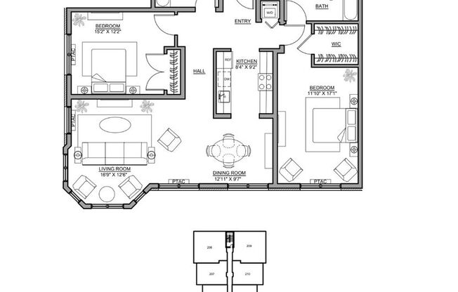 2 beds, 2 baths, 1,331 sqft, $3,195, Unit 203