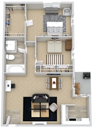 a floor plan of a house with a bedroom and a living room