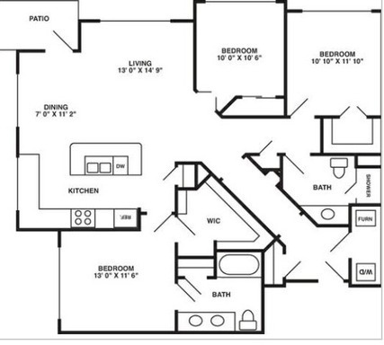 3 beds, 2 baths, 1,469 sqft, $1,995, Unit A - 1010 Unit 115 - C1469